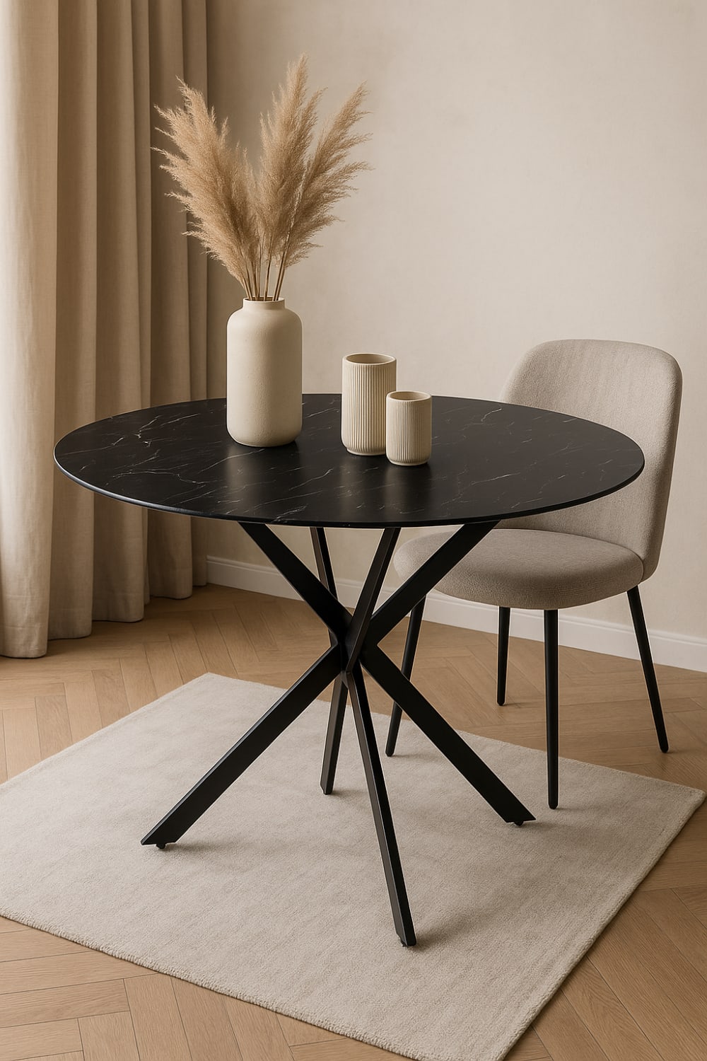 TABLE REPAS JESSICA METAL NOIR MARBRE NOIR 120X75CM