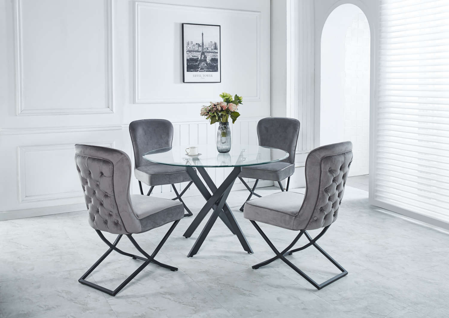 TABLE REPAS JESSICA METAL NOIR PLATEAU TRANSPARENT 100 x 75 cm