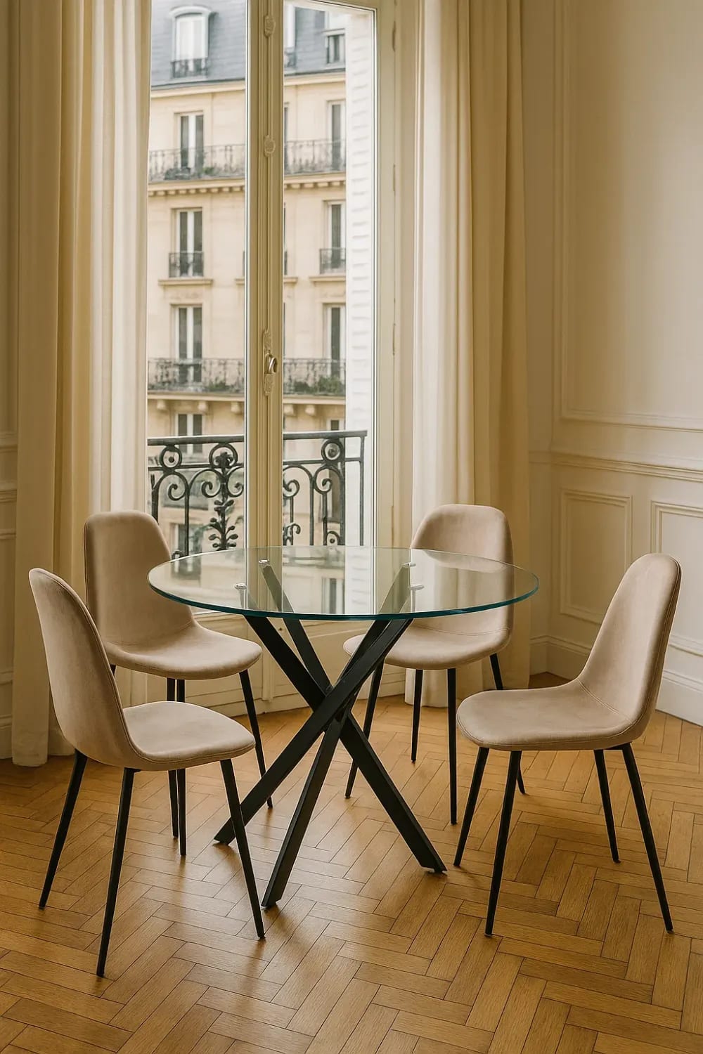 TABLE REPAS JESSICA METAL NOIR PLATEAU TRANSPARENT XXL 120 x 75