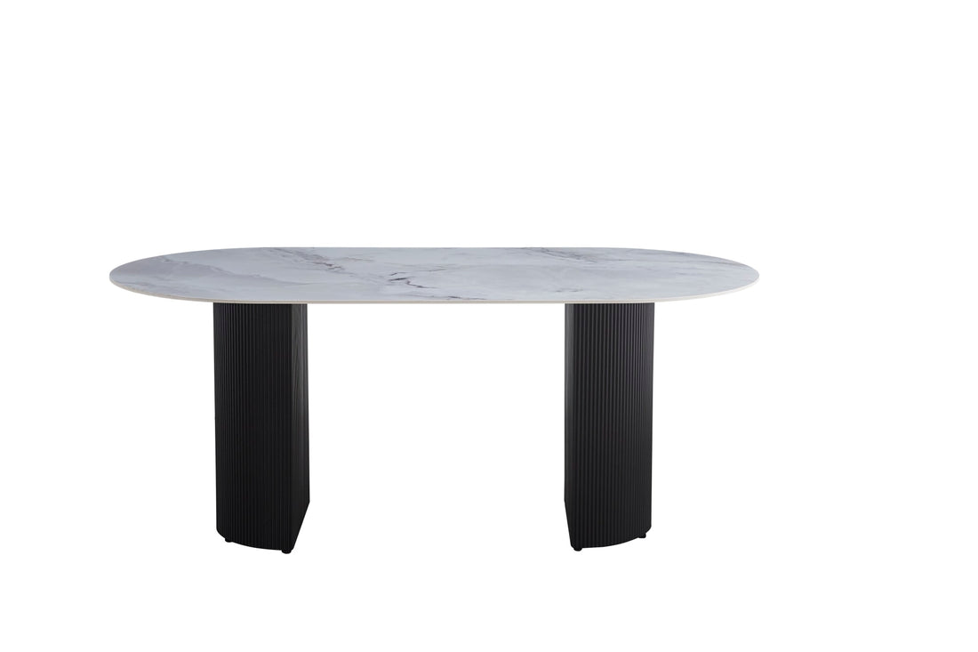 Table à manger ANNA plateau en céramique marbré gris L 180 cm