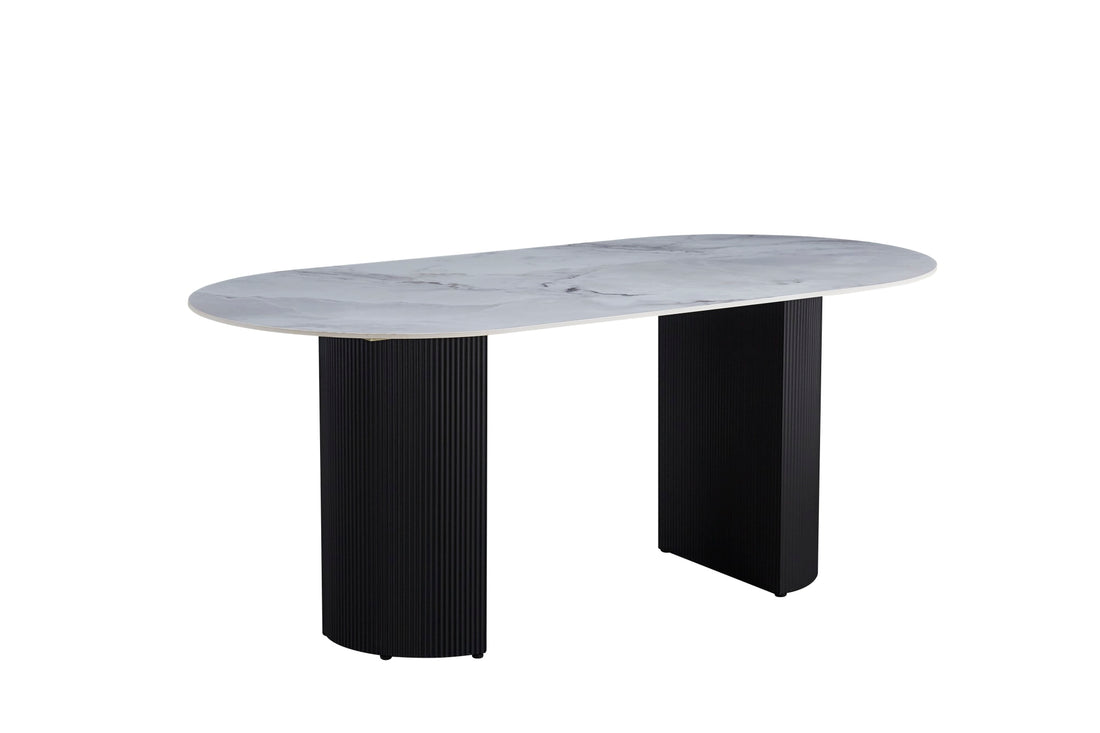 Table à manger ANNA plateau en céramique marbré gris L 180 cm