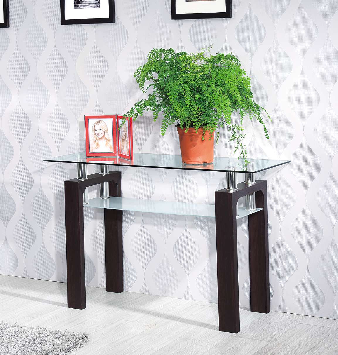 Table à manger en bois GLORIA plateau en verre trempé