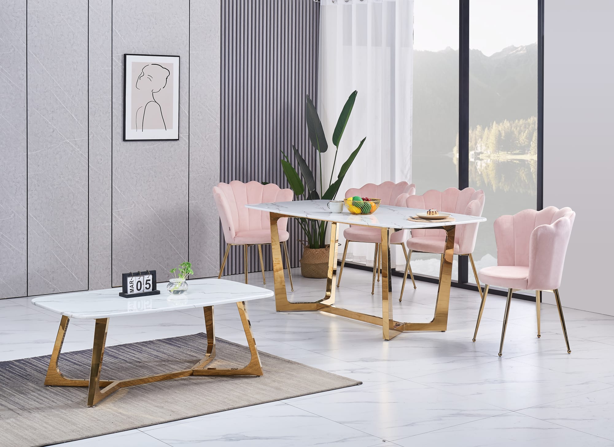 TABLE BASSE GOSSIP GOLD MARBRE BLANC 120x70 cm