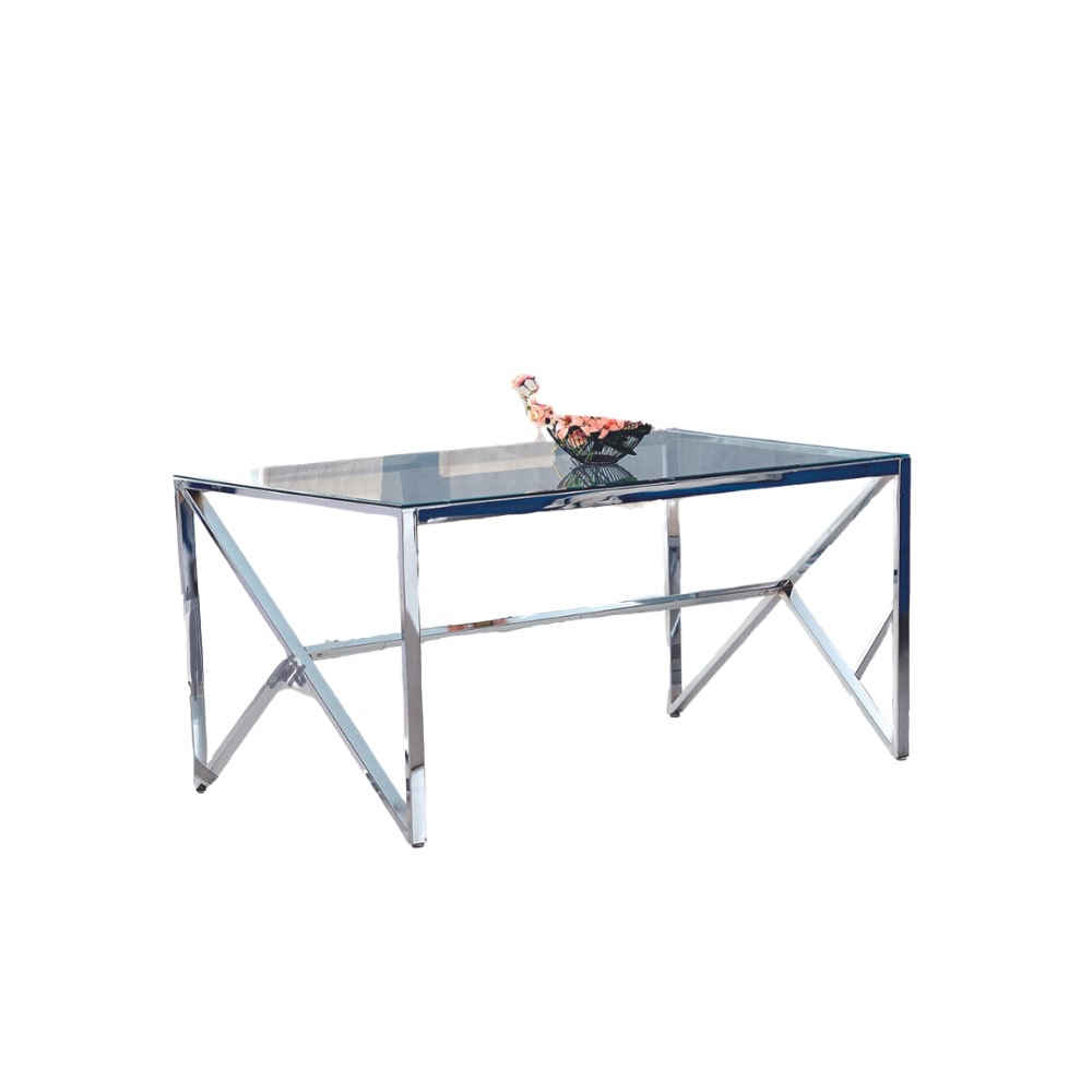 Table à manger MAJESTIQUE Chrome Plateau en verre trempé