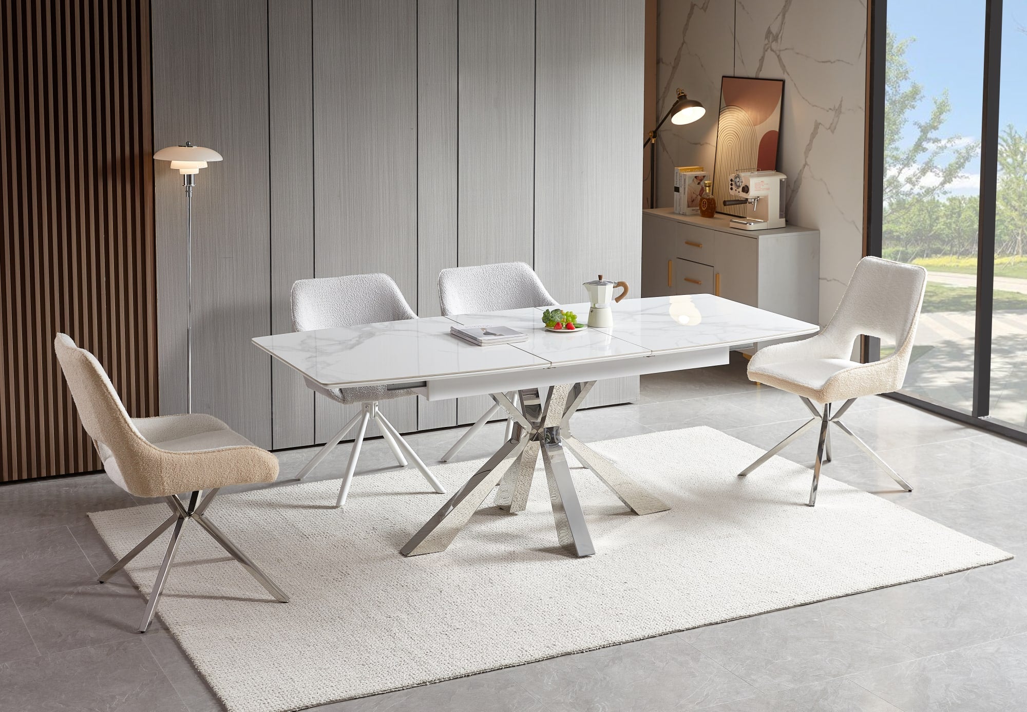 Table extensible BIANCA Chrome plateau Céramique