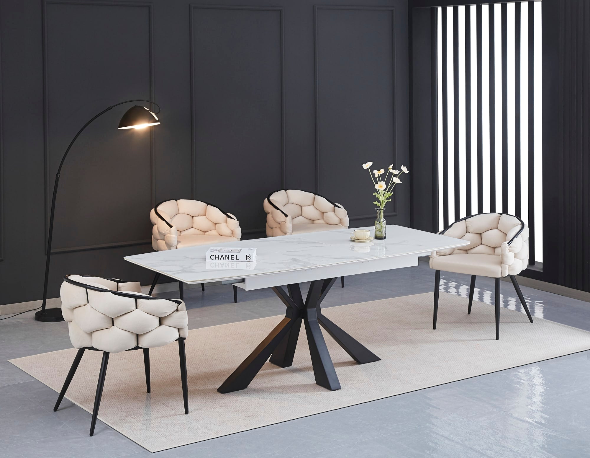 Table extensible BIANCA métal noir plateau Céramique