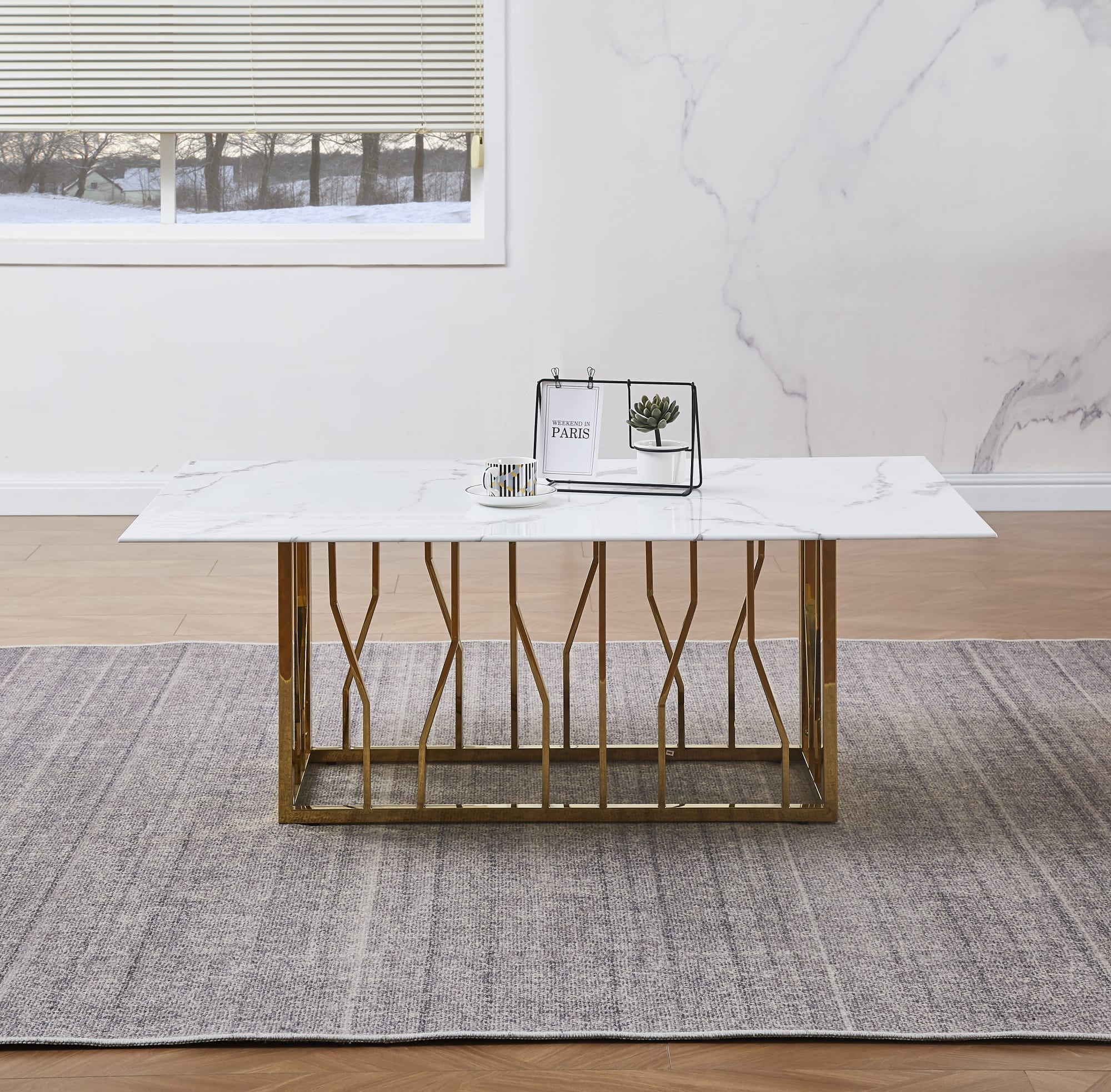 TABLE REPAS PORTOFINO GOLD MARBRE BLANC 180x90cm