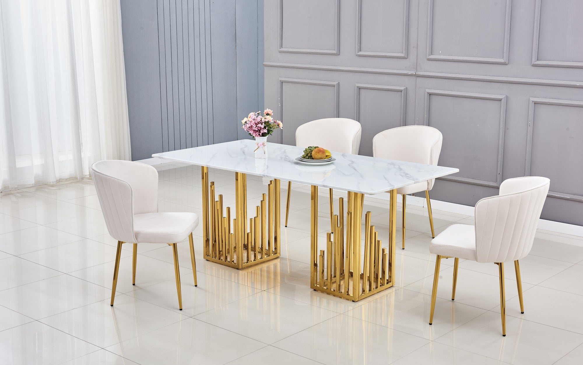 TABLE REPAS STALAX GOLD MARBRE BLANC 180x90 cm