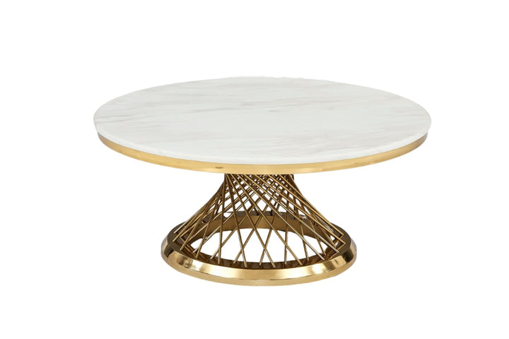 Table basse Deluxe Gold plateau en verre marbré d100 cm