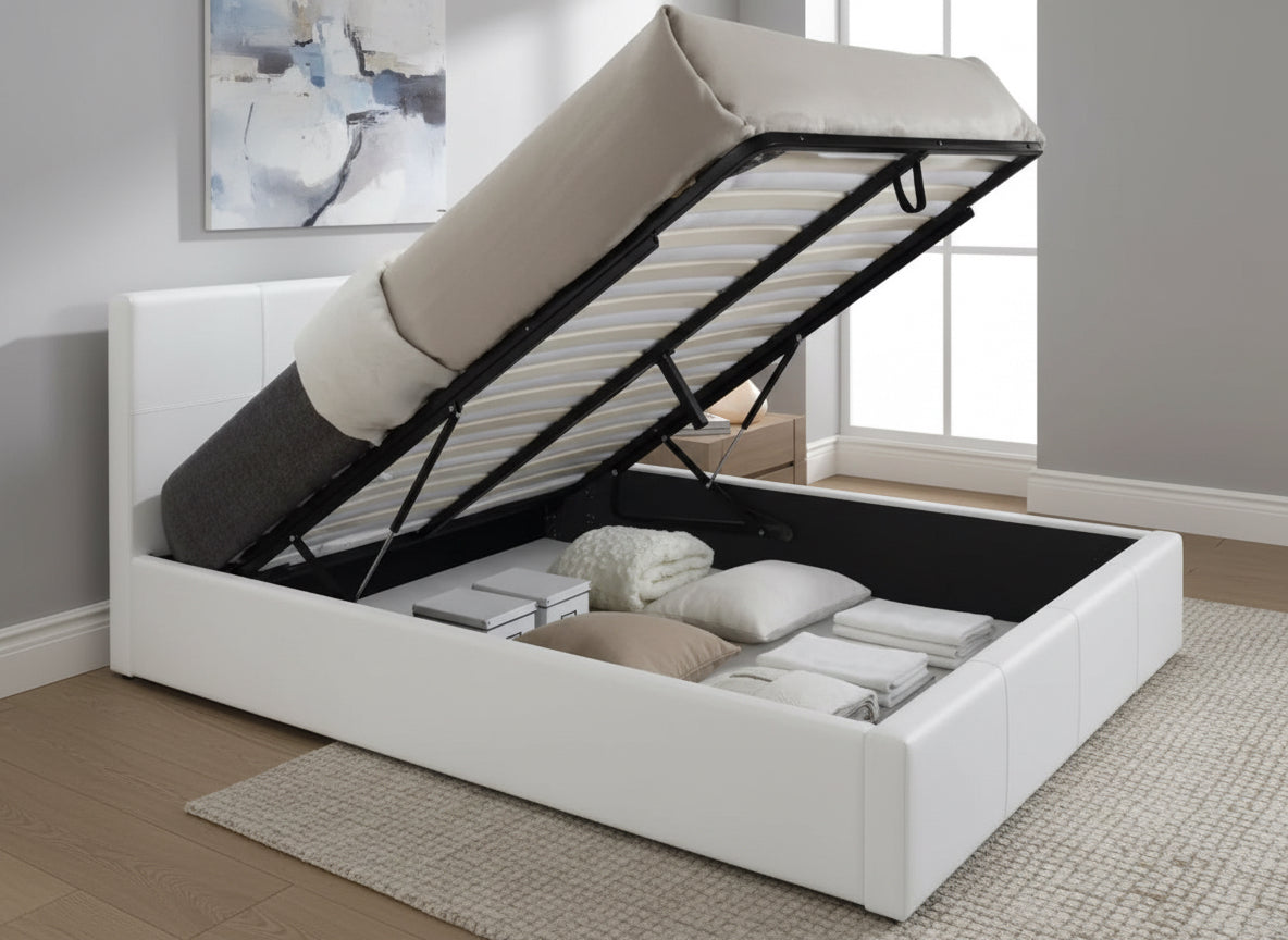 lit coffre Bastien simili cuir blanc-ERM