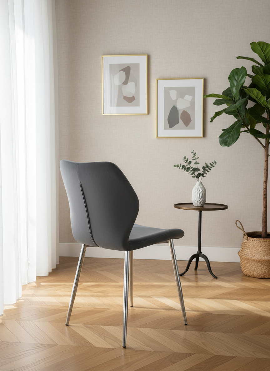 CHAISE ERM-COQUILLAGE PIED CHROME VELOURS ANTHRACITE