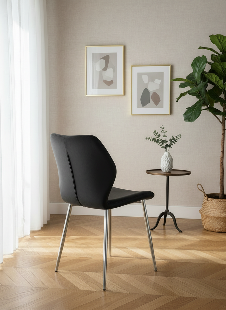 CHAISE ERM-COQUILLAGE PIED CHROME VELOURS NOIR