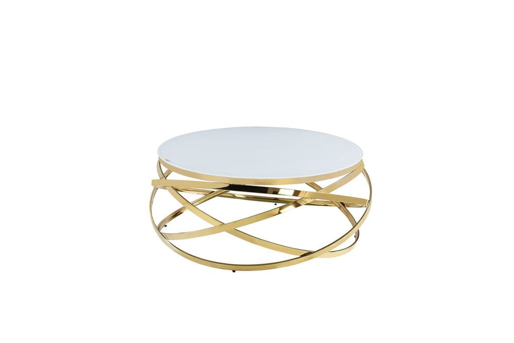 Table Basse EVOL structure Gold et plateau en verre D 90cm