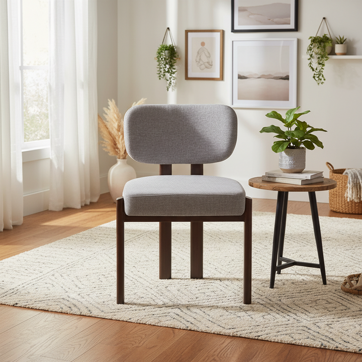 CHAISE ERM-BAGUETTE PIED EFFET NOYER TISSUS SERGE CHENILLE LIGHT GRIS