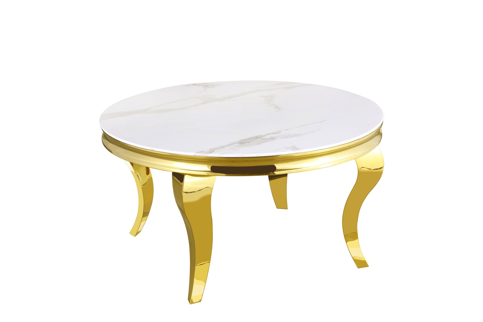 Table basse ronde baroque Gold et plateau en verre de 80 cm