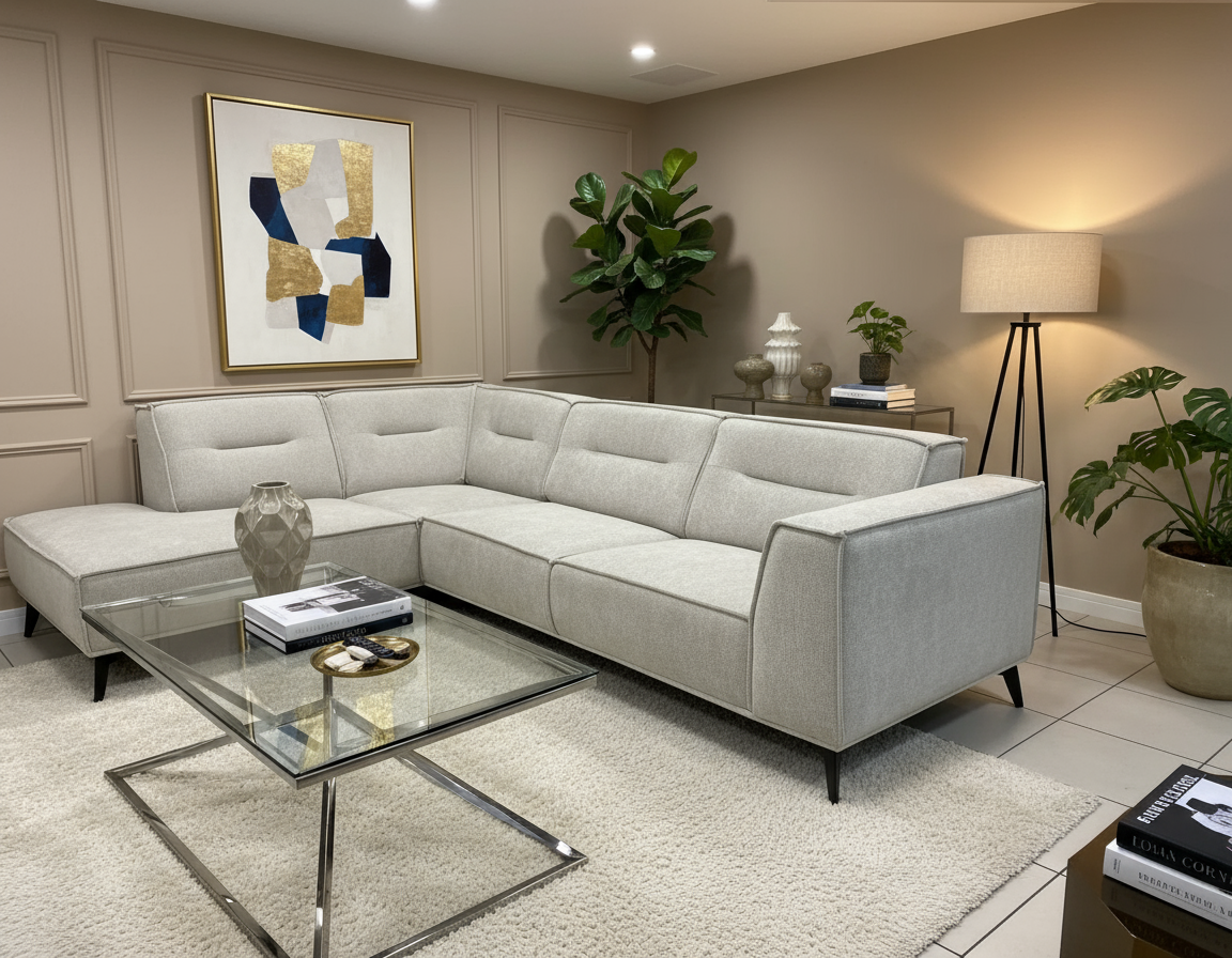 Canapé ERM-Sienna angle gauche tissu beige