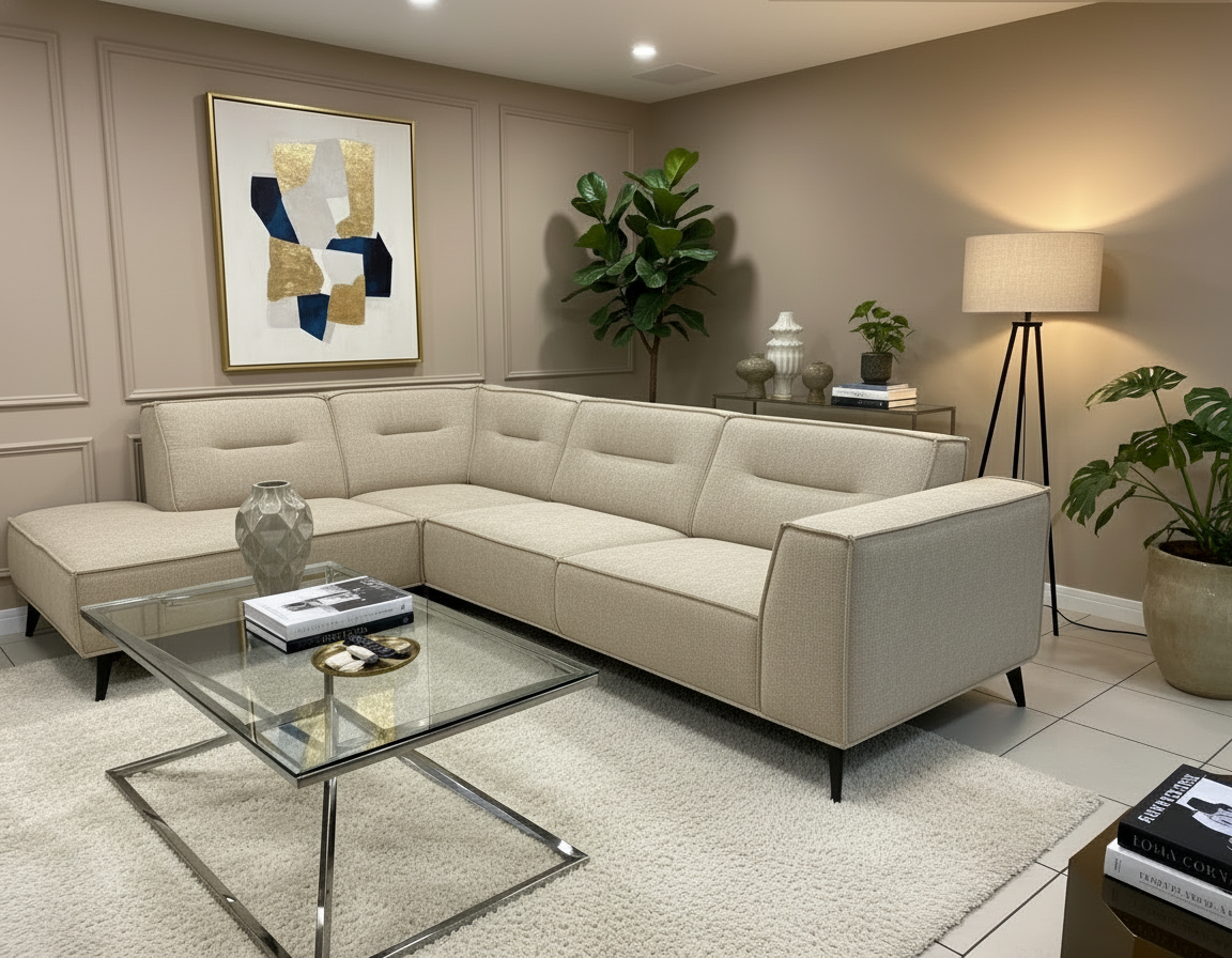 Canapé ERM-Sienna angle gauche tissu beige