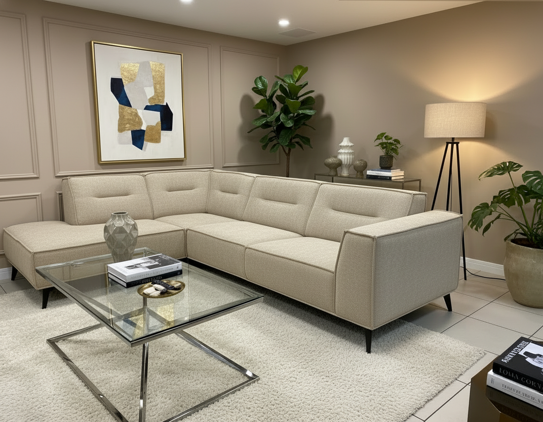 Canapé ERM-Sienna angle gauche tissu beige