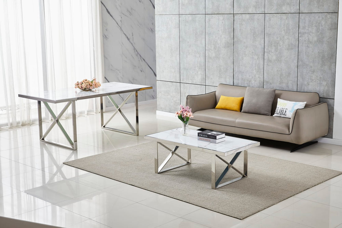 TABLE BASSE LEVANTO CHROME MARBRE BLANC 120x60x45 cm