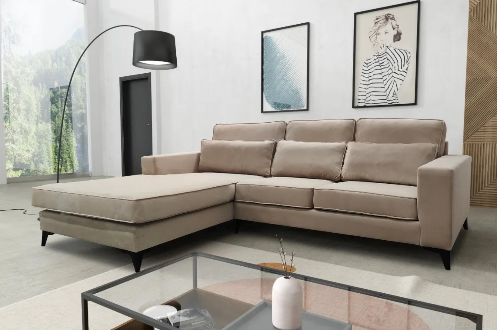 Canapé ERM-Madrid d’angle droit velours beige