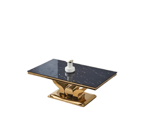 Table basse Trofy Gold et plateau en verre 120x70 cm