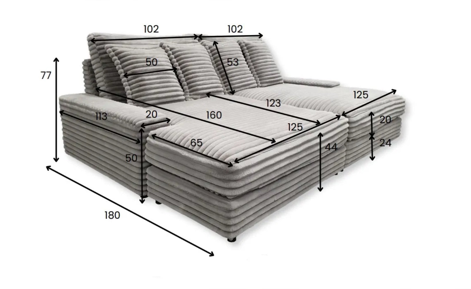 Canapé ERM-Celia en tissu côtelé blanc cassé