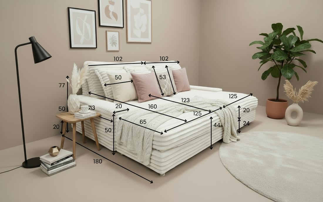 Canapé ERM-Celia en tissu côtelé blanc cassé