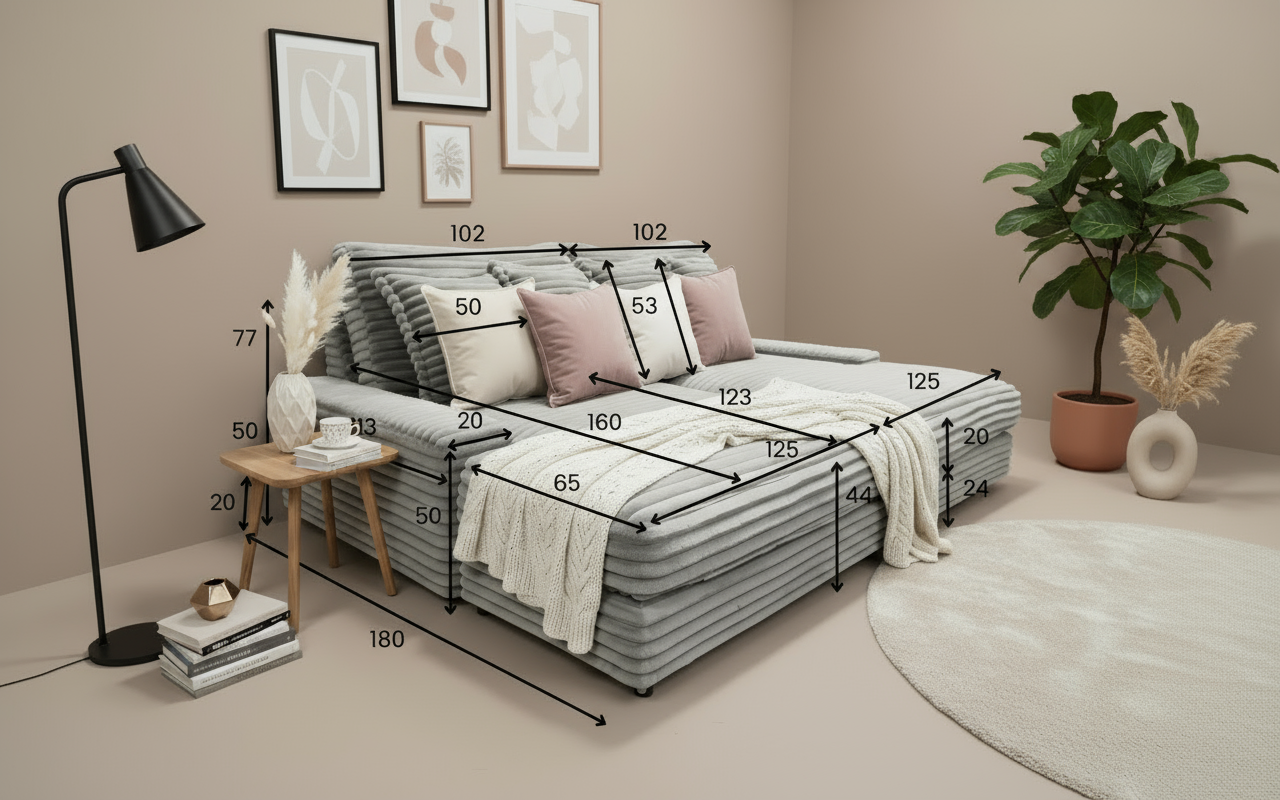 Canapé ERM-Celia en tissu côtelé blanc cassé