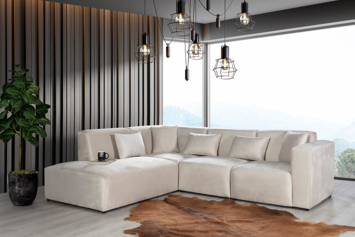 Canapé D’angle Coco-SAN Velours Blanc Cassé