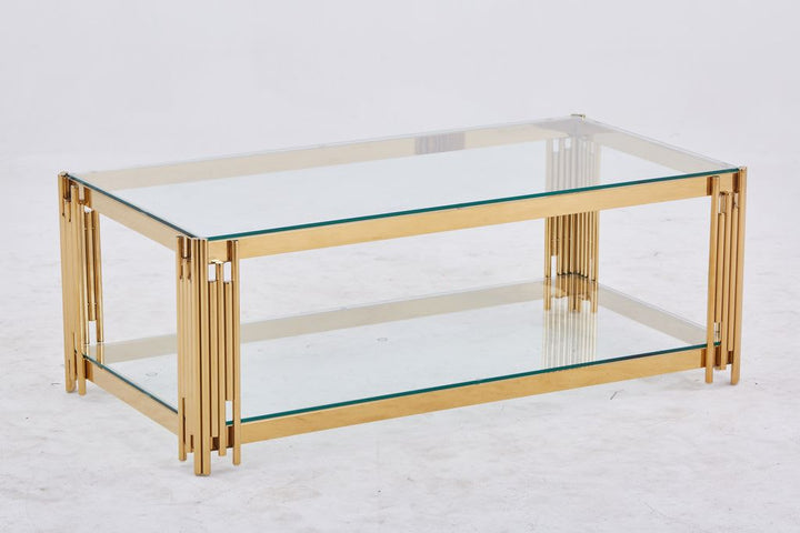 Table Basse FLUTE Gold et plateau en verre 120x60x45 cm