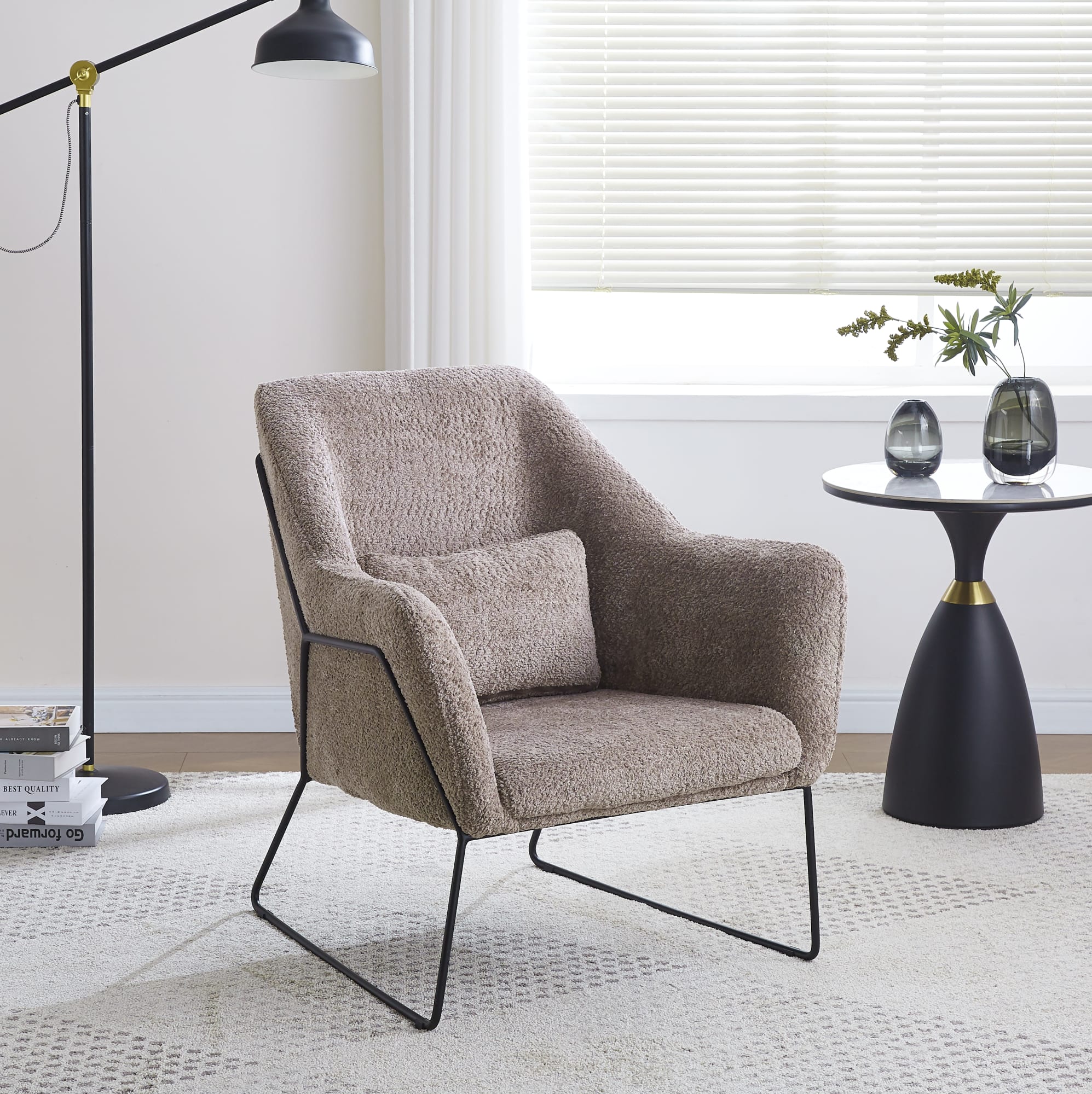Fauteuil BASKA métal noir velours laine