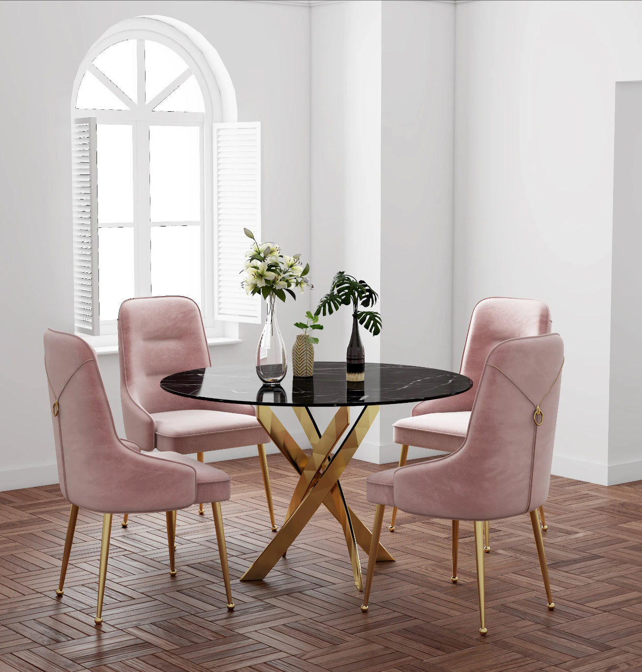 Table à manger ERM-Jessica gold marbre noir