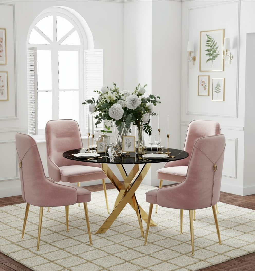 Table à manger ERM-Jessica gold marbre noir