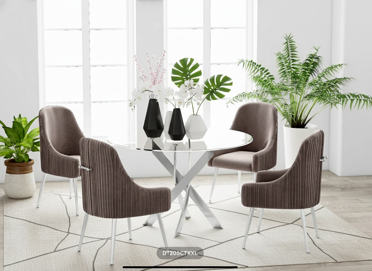 Table à manger ERM-Jessica chromée plateau en verre transparent