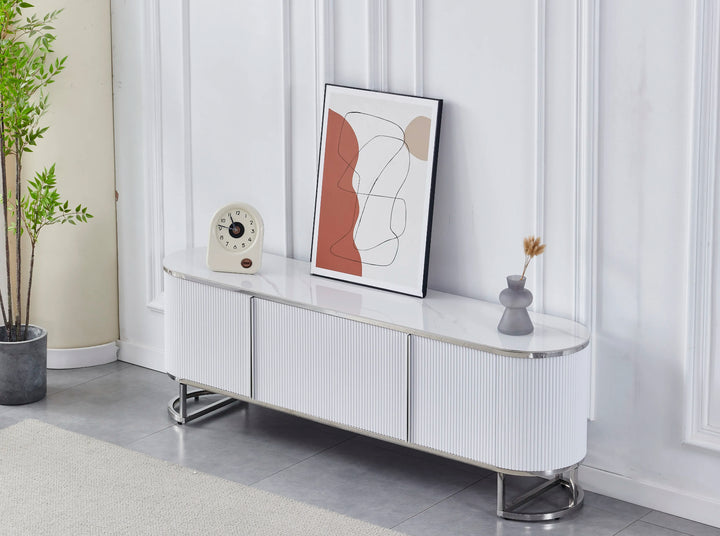 MEUBLE TV GDM ESMEE ARGENT CERAMIQUE MARBRE BLANC GRIS