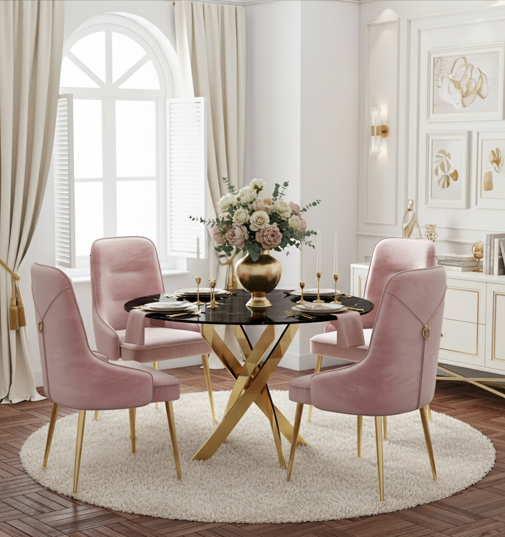 Table à manger ERM-Jessica gold marbre noir