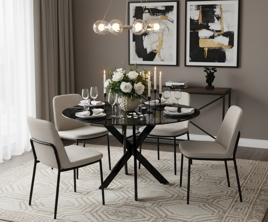 Table à manger ERM-Jessica plateau en marbre noir