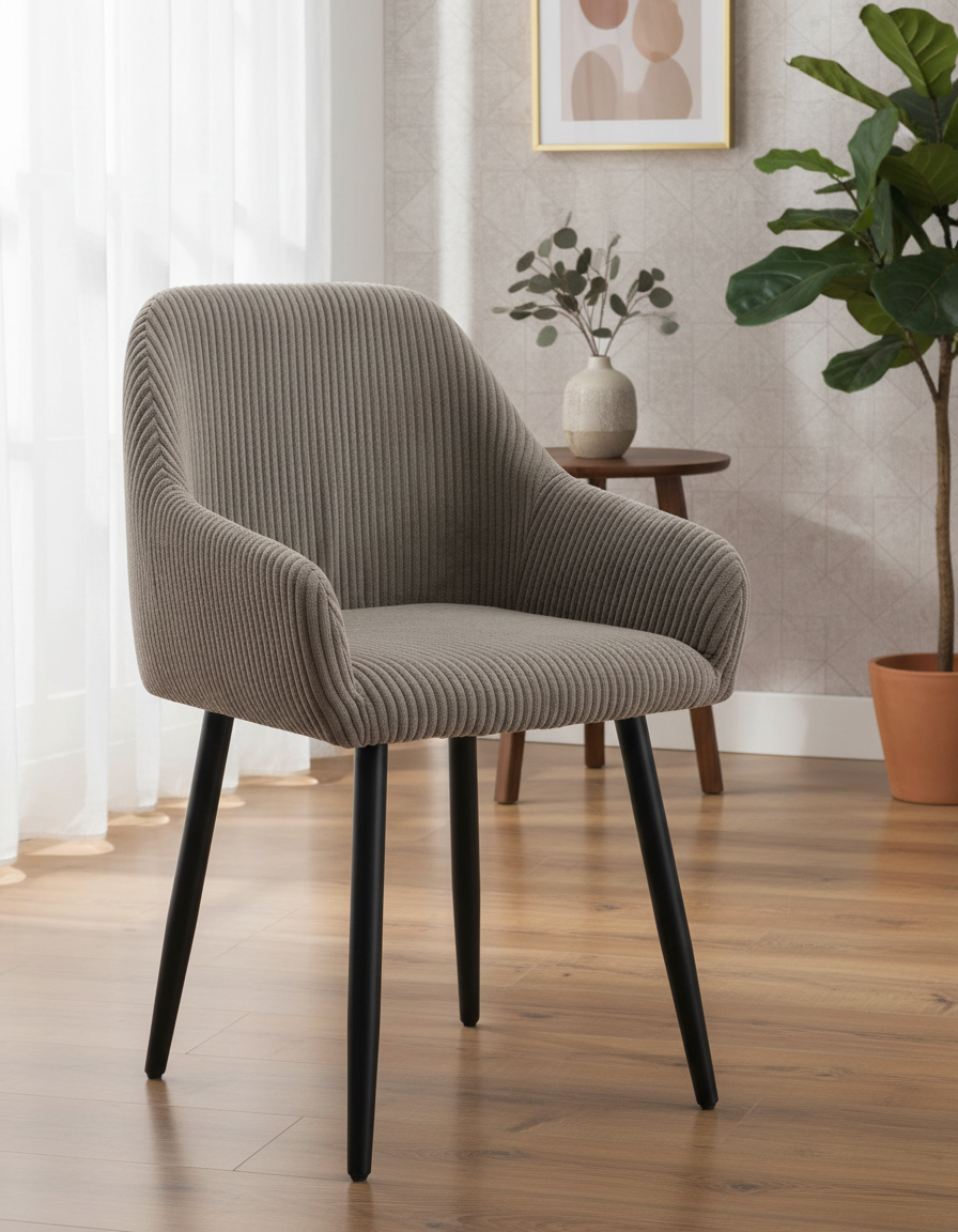 CHAISE AVEC ACCOUDOIR PEACH PIED METAL NOIR COTELE MOKA