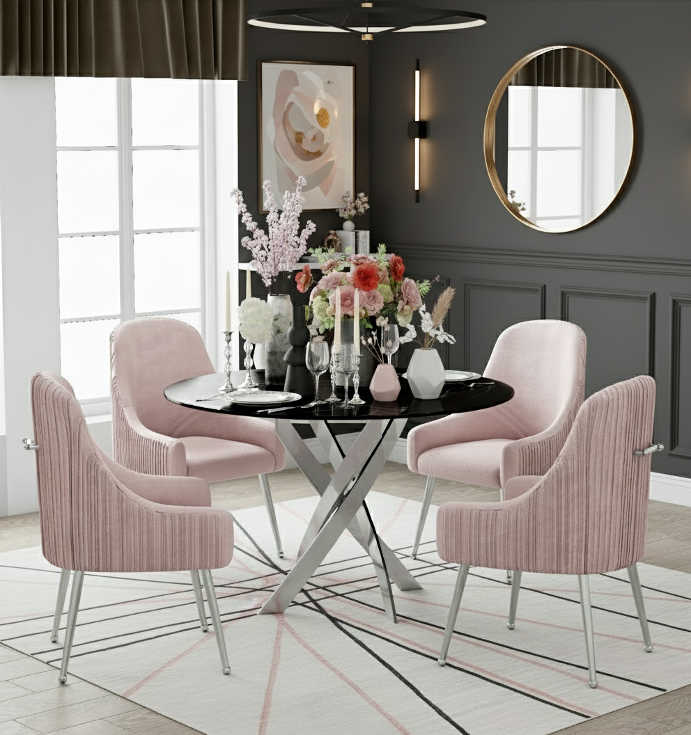 Table à manger ERM-Jessica chromée marbre noir