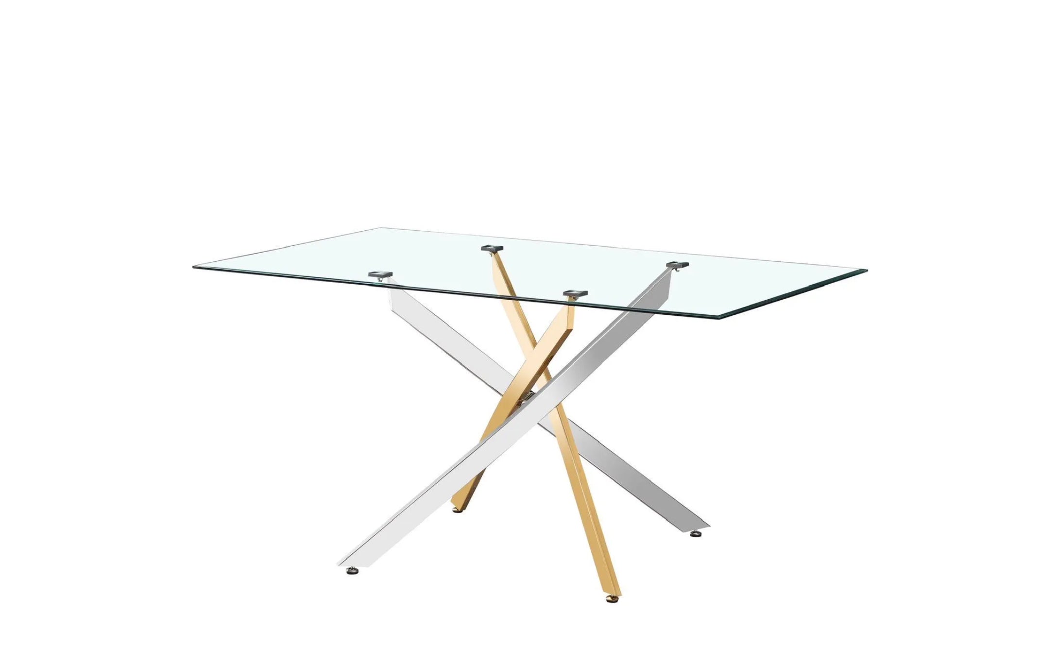 Table à manger ERM-Jessica gold chromée plateau de verre transparent