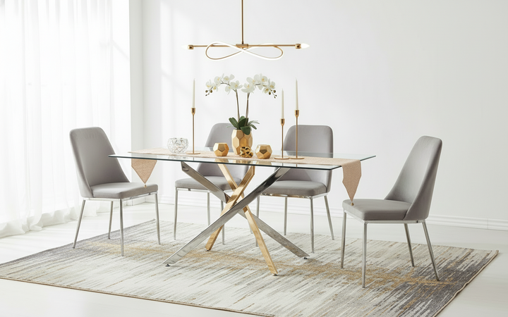 Table à manger ERM-Jessica gold chromée plateau de verre transparent