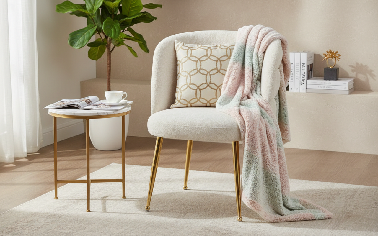 CHAISE SACHA PIEDS GOLD ASSISE ECRU TISSU EFFET LIN