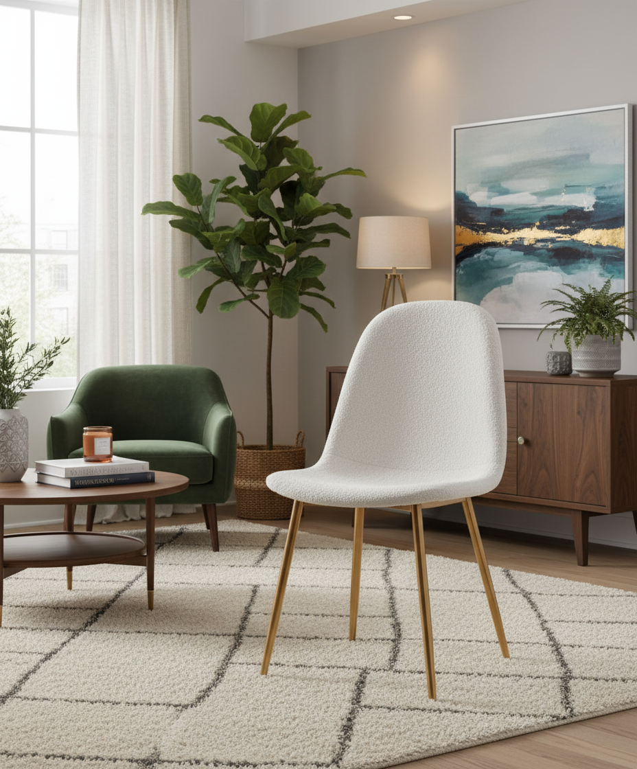 CHAISE SCANDINAVE-SAN BONNIE BEIGE MOLLETONNE DOUDOU PIEDS GOLD