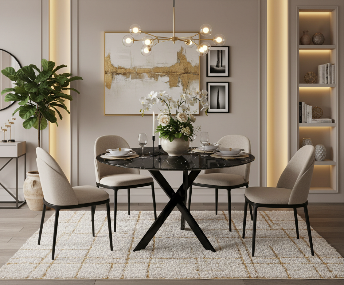 Table à manger ERM-Jessica plateau en marbre noir