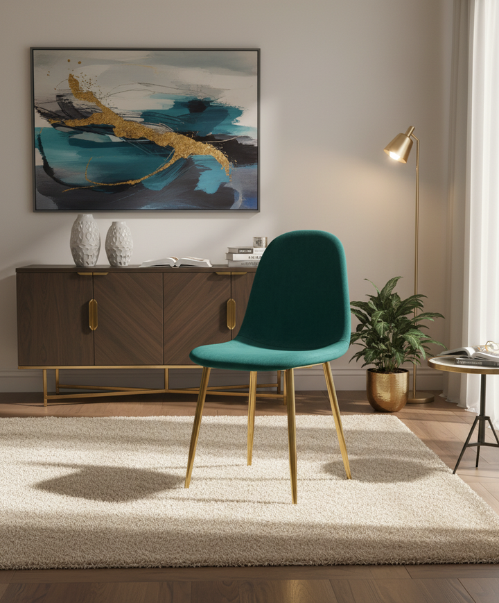 CHAISE SCANDINAVE-ERM VELOURS VERT SAPIN PIED GOLD