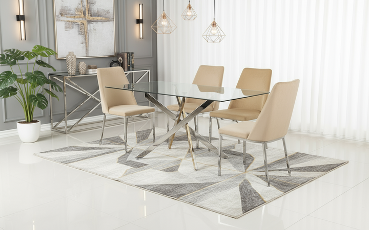 Table à manger ERM-Jessica gold chromée plateau de verre transparent