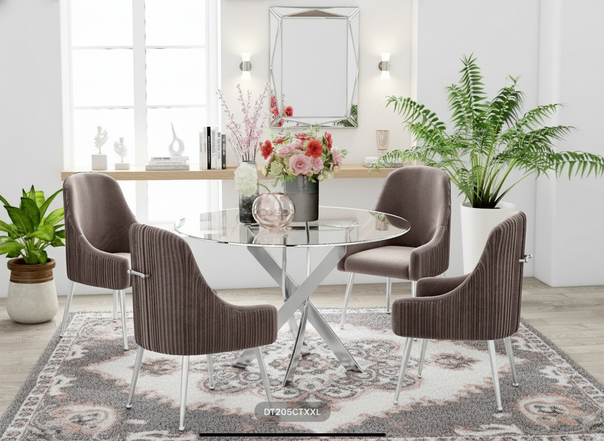 Table à manger ERM-Jessica chromée plateau en verre transparent