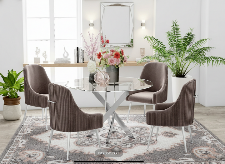 Table à manger ERM-Jessica chromée plateau en verre transparent