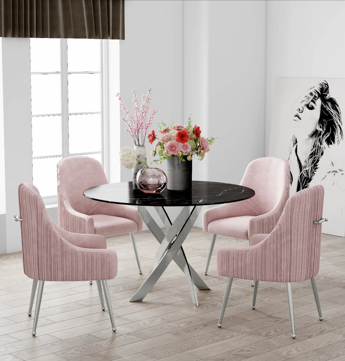 Table à manger ERM-Jessica chromée marbre noir