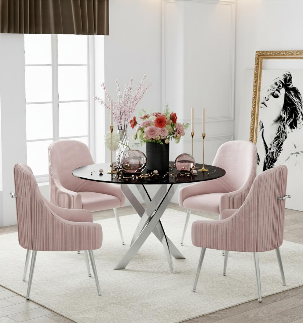 Table à manger ERM-Jessica chromée marbre noir